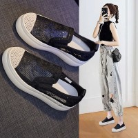 渔夫鞋女小香风2024春夏新款女鞋厚底蕾丝网面一脚蹬乐福鞋单鞋女