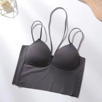 夏季薄款冰丝挂脖深V性感美背内衣乳胶一体杯裹胸外穿吊带背心女