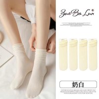 薄款冰冰袜6双装糖果色黑白长筒袜日系中筒学生潮流天鹅绒堆堆袜