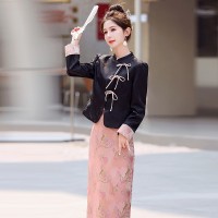 新中式优雅气质提花套装女复古g风短款盘扣上衣高腰半身裙两件套