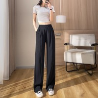 白色西装裤春夏款高级垂感直筒拖地裤小个子窄版冰丝阔腿裤