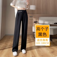 黑色西装阔腿裤小个子裤子春夏高腰垂感大码显高窄版直筒裤