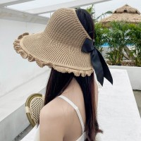 波浪边空顶帽女夏季户外防晒遮阳帽出游沙滩太阳帽卷卷大沿草帽子