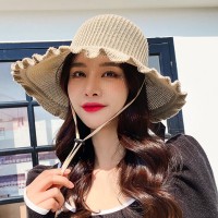 波浪边空顶帽女夏季户外防晒遮阳帽出游沙滩太阳帽卷卷大沿草帽子