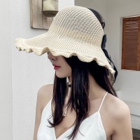 波浪边空顶帽女夏季户外防晒遮阳帽出游沙滩太阳帽卷卷大沿草帽子