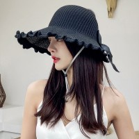波浪边空顶帽女夏季户外防晒遮阳帽出游沙滩太阳帽卷卷大沿草帽子