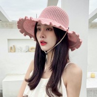 波浪边空顶帽女夏季户外防晒遮阳帽出游沙滩太阳帽卷卷大沿草帽子