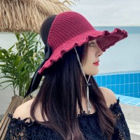 波浪边空顶帽女夏季户外防晒遮阳帽出游沙滩太阳帽卷卷大沿草帽子