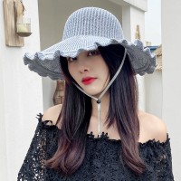波浪边空顶帽女夏季户外防晒遮阳帽出游沙滩太阳帽卷卷大沿草帽子