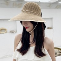波浪边空顶帽女夏季户外防晒遮阳帽出游沙滩太阳帽卷卷大沿草帽子