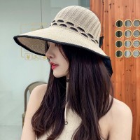 波浪边空顶帽女夏季户外防晒遮阳帽出游沙滩太阳帽卷卷大沿草帽子