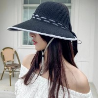波浪边空顶帽女夏季户外防晒遮阳帽出游沙滩太阳帽卷卷大沿草帽子