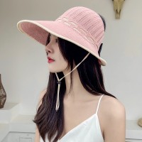 波浪边空顶帽女夏季户外防晒遮阳帽出游沙滩太阳帽卷卷大沿草帽子