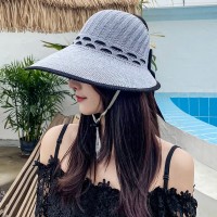 波浪边空顶帽女夏季户外防晒遮阳帽出游沙滩太阳帽卷卷大沿草帽子