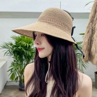 波浪边空顶帽女夏季户外防晒遮阳帽出游沙滩太阳帽卷卷大沿草帽子