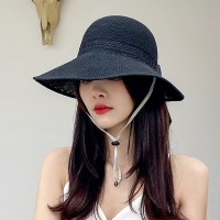 波浪边空顶帽女夏季户外防晒遮阳帽出游沙滩太阳帽卷卷大沿草帽子