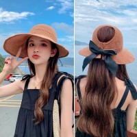 波浪边空顶帽女夏季户外防晒遮阳帽出游沙滩太阳帽卷卷大沿草帽子