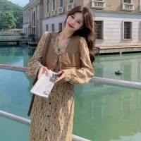 春款今碎花连衣裙皮马甲年流行