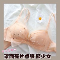 春秋季日系甜美无钢圈内衣女士聚拢上托美背蕾丝收副乳文胸罩套装