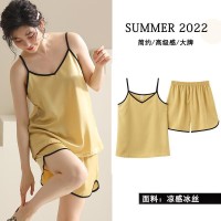 新款冰丝吊带睡衣女夏季背心短裤夏天薄款两件套凉感家居服宽松