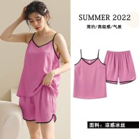 新款冰丝吊带睡衣女夏季背心短裤夏天薄款两件套凉感家居服宽松