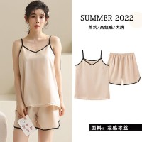 新款冰丝吊带睡衣女夏季背心短裤夏天薄款两件套凉感家居服宽松