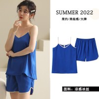 新款冰丝吊带睡衣女夏季背心短裤夏天薄款两件套凉感家居服宽松