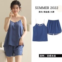 新款冰丝吊带睡衣女夏季背心短裤夏天薄款两件套凉感家居服宽松