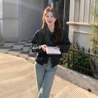现货春季新款小立领皮衣纯色长袖皮衣外套253A