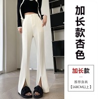 黑色微喇阔腿裤高腰垂感小个子休闲窄版直筒拖地开叉西装裤