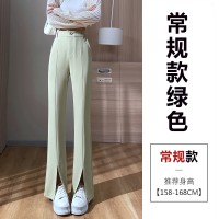 黑色微喇阔腿裤高腰垂感小个子休闲窄版直筒拖地开叉西装裤
