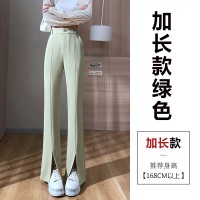 黑色微喇阔腿裤高腰垂感小个子休闲窄版直筒拖地开叉西装裤