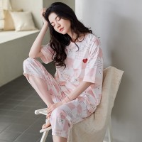 2024新款纯棉睡衣女夏季短袖薄款可外穿简约休闲女士家居服套装