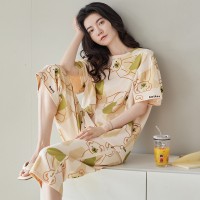 2024新款纯棉睡衣女夏季短袖薄款可外穿简约休闲女士家居服套装