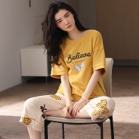 2024新款纯棉睡衣女夏季短袖薄款可外穿简约休闲女士家居服套装
