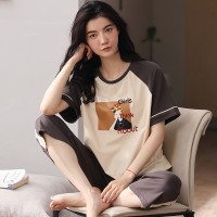 2024新款纯棉睡衣女夏季短袖薄款可外穿简约休闲女士家居服套装