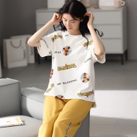 2024新款纯棉睡衣女夏季短袖薄款可外穿简约休闲女士家居服套装