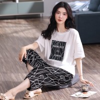 2024新款纯棉睡衣女夏季短袖薄款可外穿简约休闲女士家居服套装