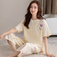 2024新款纯棉睡衣女夏季短袖薄款可外穿简约休闲女士家居服套装