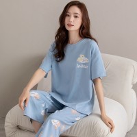 2024新款纯棉睡衣女夏季短袖薄款可外穿简约休闲女士家居服套装