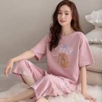 2024新款纯棉睡衣女夏季短袖薄款可外穿简约休闲女士家居服套装