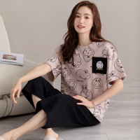 2024新款纯棉睡衣女夏季短袖薄款可外穿简约休闲女士家居服套装
