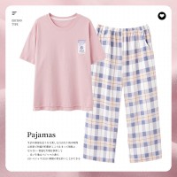 2024新款纯棉睡衣女夏季短袖薄款可外穿简约休闲女士家居服套装