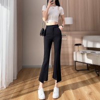 九分微喇叭裤女春季高腰显瘦黑色新款八分小个子西装裤开叉