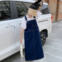 放心推洋气短袖牛仔背带裙套装女2024夏季新款两件套