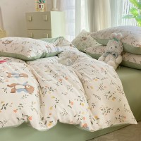 韩系ins田园浪漫温柔紫色樱桃水洗双层纱1.5m1.8床单被套三四件套