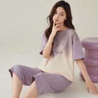 2024新款纯棉睡衣女夏季短袖七分裤可外穿休闲女士家居服套装