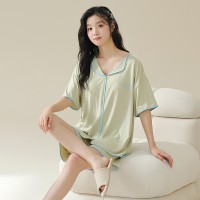 2024莫代尔带胸垫睡衣女夏季薄款短袖外穿女士家居服新款套装