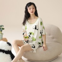 2024莫代尔带胸垫睡衣女夏季薄款短袖外穿女士家居服新款套装