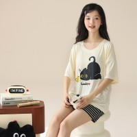 2024莫代尔带胸垫睡衣女夏季薄款短袖外穿女士家居服新款套装